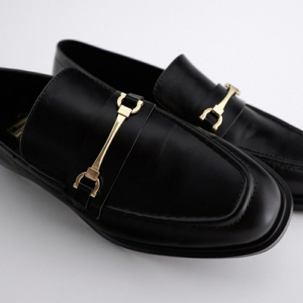 ZARA Metal Buckle Black Loafers still new with tags